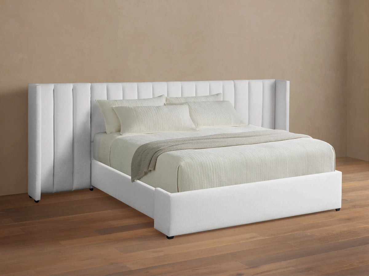 Wyller Channel-Stitched Extended Headboard Bed with Low Footboard