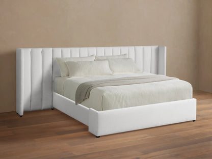 Wyller Channel-Stitched Extended Headboard Bed with Low Footboard