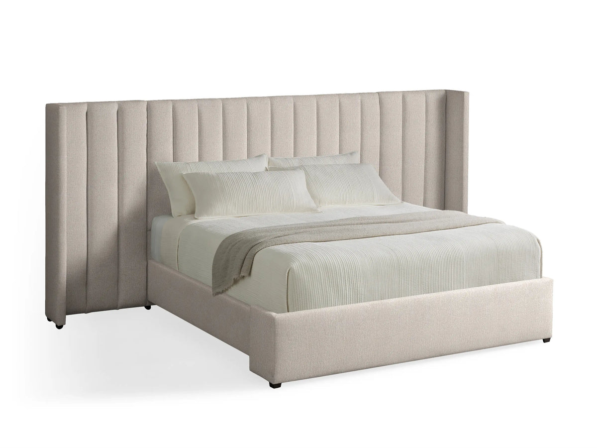 Wyller Channel-Stitched Extended Headboard Bed with Low Footboard
