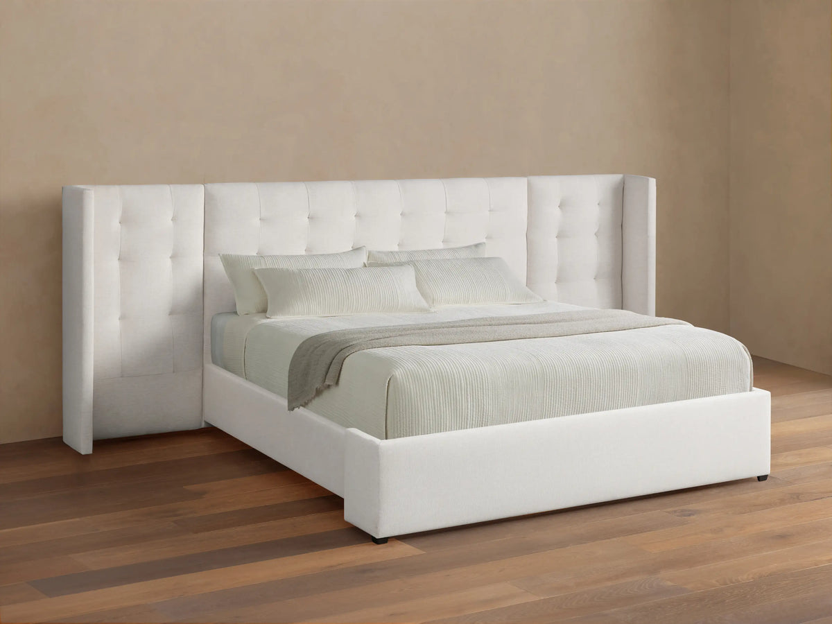 Wyller Box-Tufted Extended Headboard Bed with Low Footboard