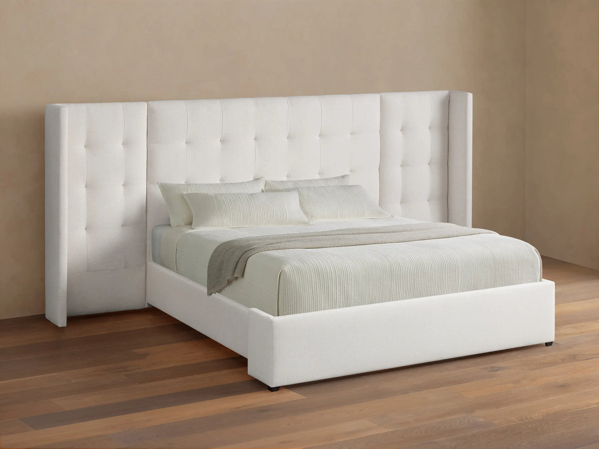 Wyller Box-Tufted Extended Headboard Bed with Low Footboard