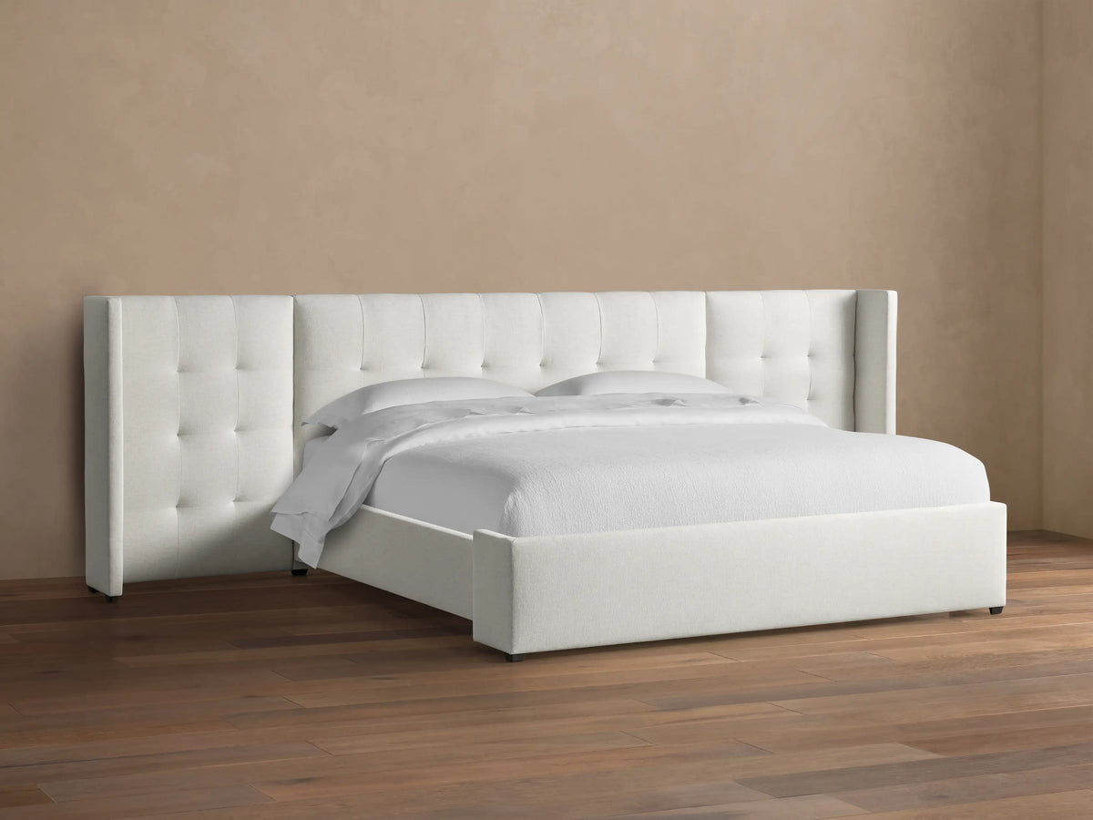Wyller Box-Tufted Extended Headboard Bed with Low Footboard