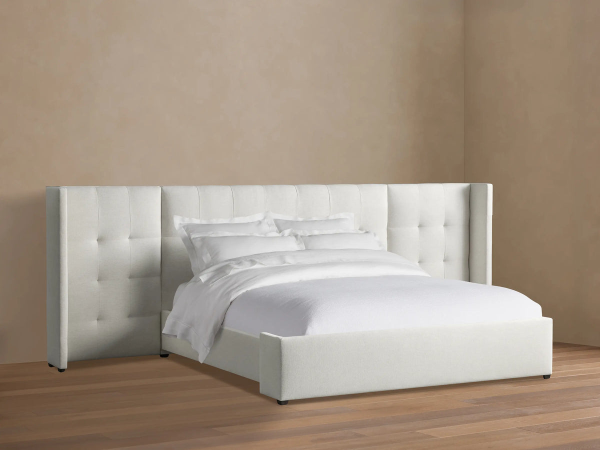 Wyller Box-Tufted Extended Headboard Bed with Low Footboard