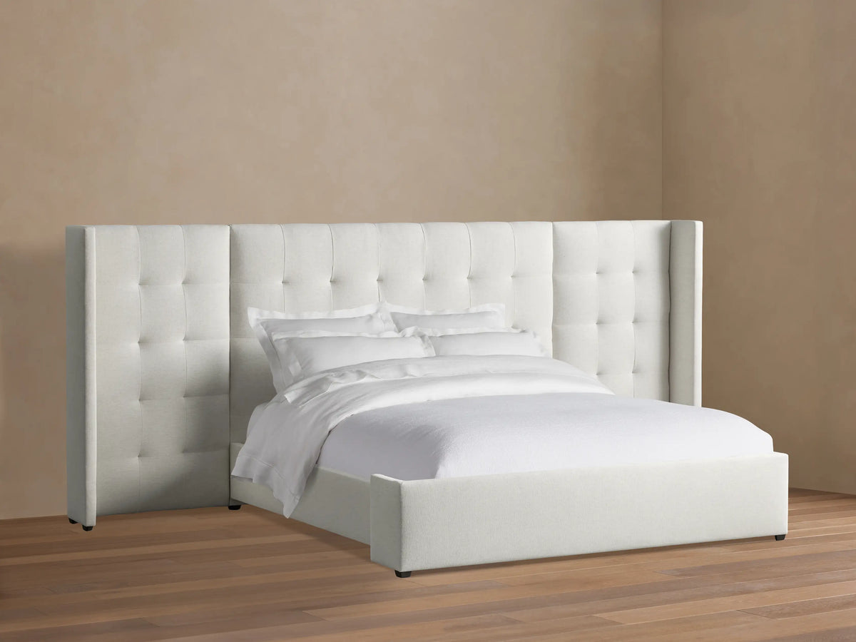 Wyller Box-Tufted Extended Headboard Bed with Low Footboard