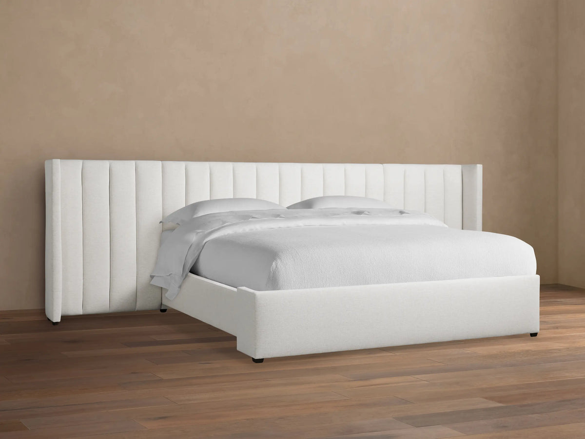 Wyller Channel-Stitched Extended Headboard Bed with Low Footboard