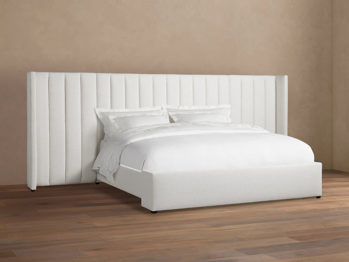 Wyller Channel-Stitched Extended Headboard Bed with Low Footboard
