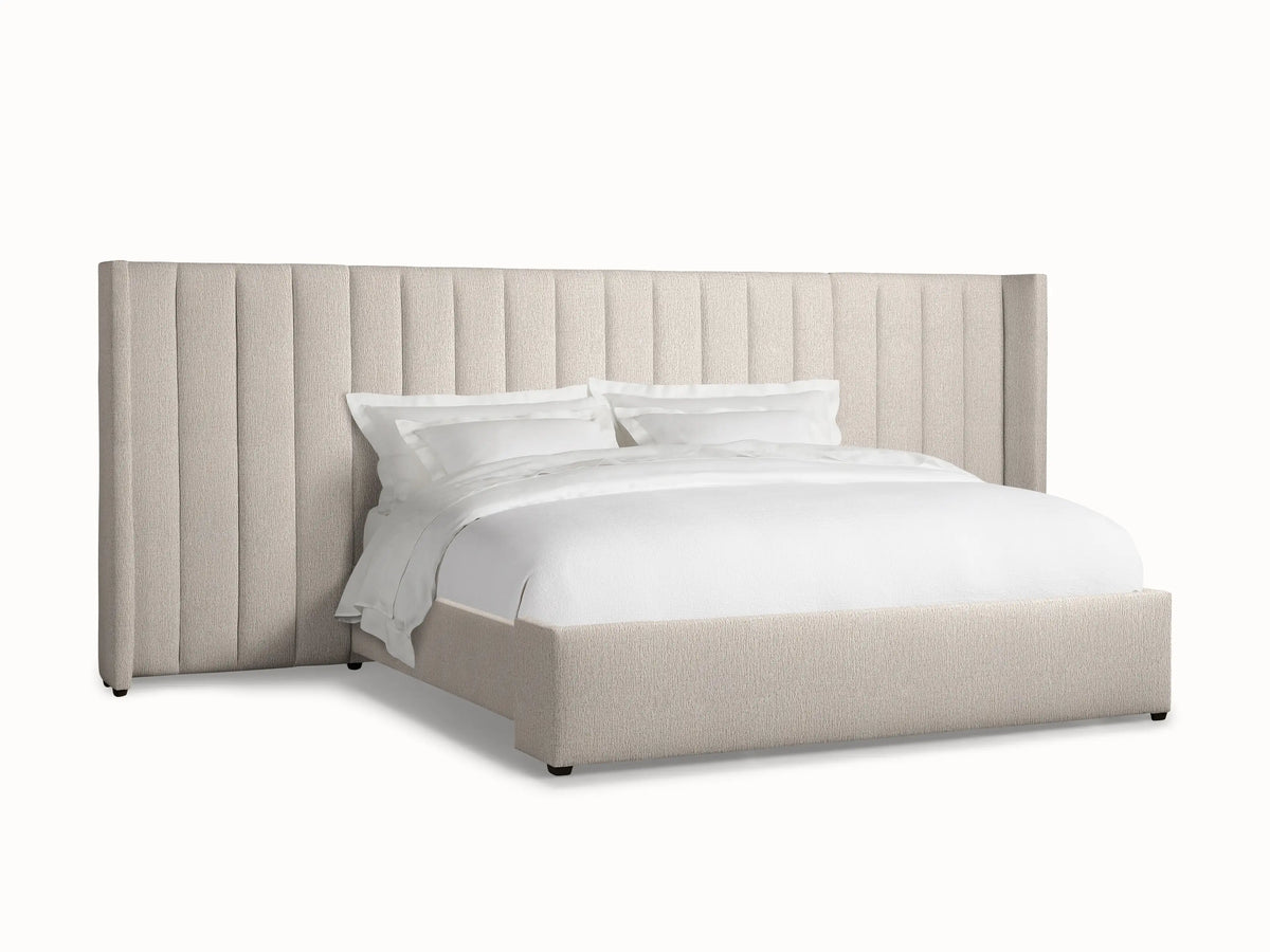 Wyller Channel-Stitched Extended Headboard Bed with Low Footboard
