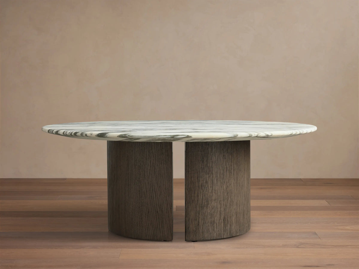 Saint Germain Round Stone Coffee Table with Dauphine Base