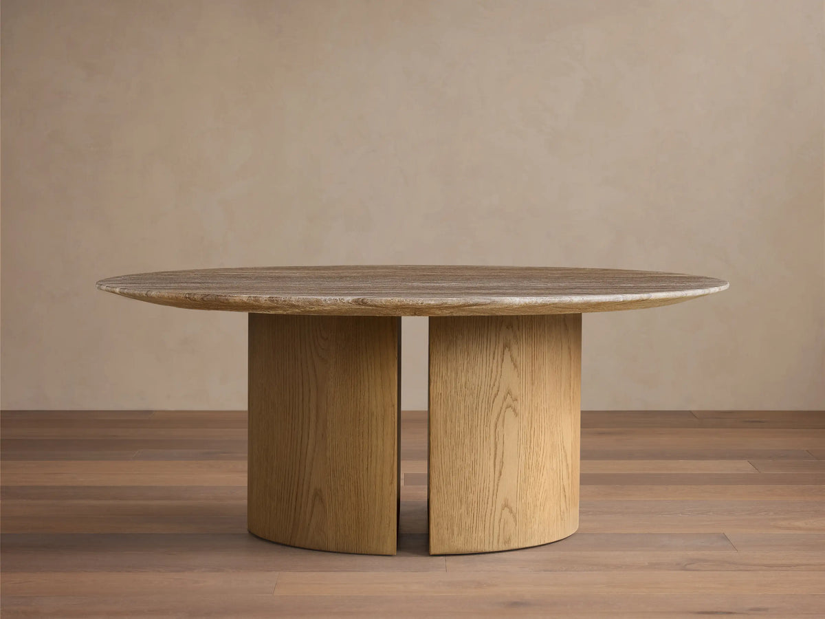 Saint Germain Round Stone Coffee Table with Dauphine Base