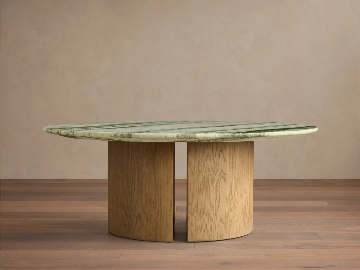 Saint Germain Round Stone Coffee Table with Dauphine Base