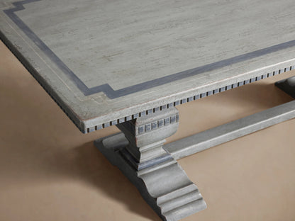 Cerea Gallery Bell'Arte Dining Table shown at an angle, showcasing distressed solid poplar wood surface with hand-applied finishes.