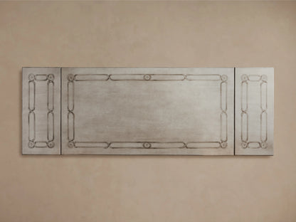 Girardi Geo Link Bell'Arte Dining Table with a rectangular top featuring hand-painted Antique Grey geometric borders on Antique White finish.