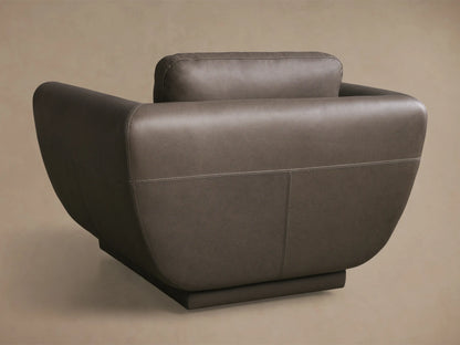 Close-up of dark gray leather on the Fontana Leather Swivel Chair, showing armrest, back cushion, and contrasting stitching.