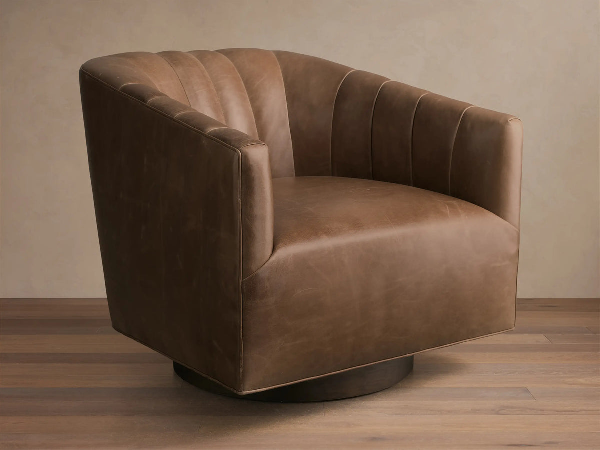 Ellison Leather Channel-Stitched Swivel Chair