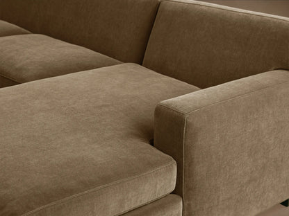 Bronte Two-Piece Chaise Sectional in olive green, right-facing chaise. Modern design, clean lines, block arms on wood floor.