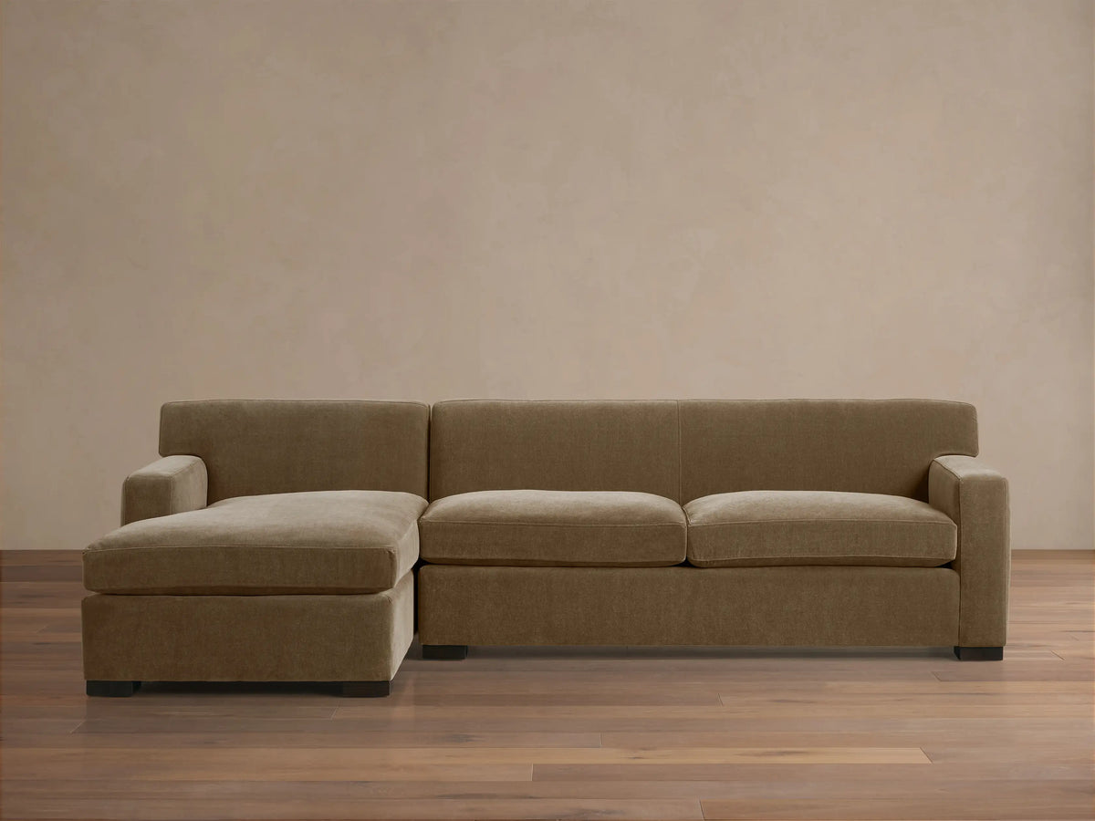 Bronte Two-Piece Chaise Sectional, olive green, with a left-facing chaise, plush seat & back cushions, and wide arms.