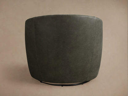 Kieran Leather Swivel Chair in dark grey leather, viewed from the back, showing its curved design and smooth, textured surface.
