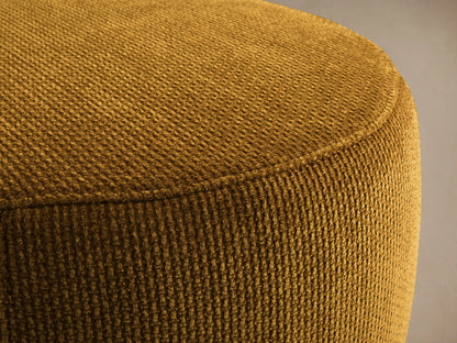 Close-up of the mustard yellow ribbed fabric on the Ryles Plinth Ottoman.