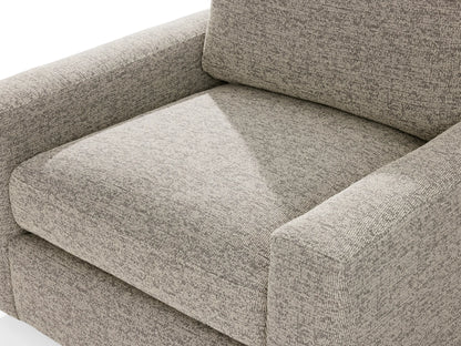 Back view of the Remington Outdoor Swivel Chair in beige fabric, showcasing a rectangular shape with cushion detailing.