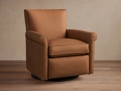 Rudy Leather Rolled Arm Swivel Recliner