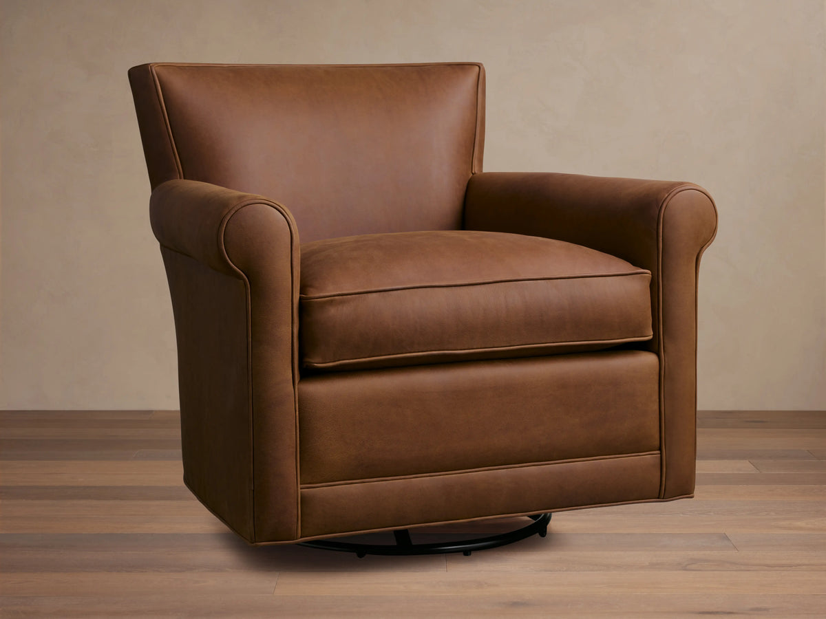 Rudy Leather Rolled Arm Swivel Chair