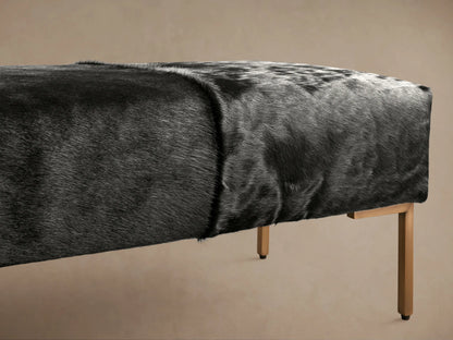 Tilton Nubuck Leather Bench in dark gray with a velvet-like texture, featuring a rectangular cushioned top and sleek, slender legs.