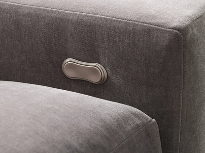 Front view of the gray Kipton Wide Arm Four-Piece Motion Sectional, showing its L-shaped configuration with wide arms.