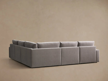 Rear view of the Grey Kipton Wide Arm Five-Piece Motion Corner Sectional.