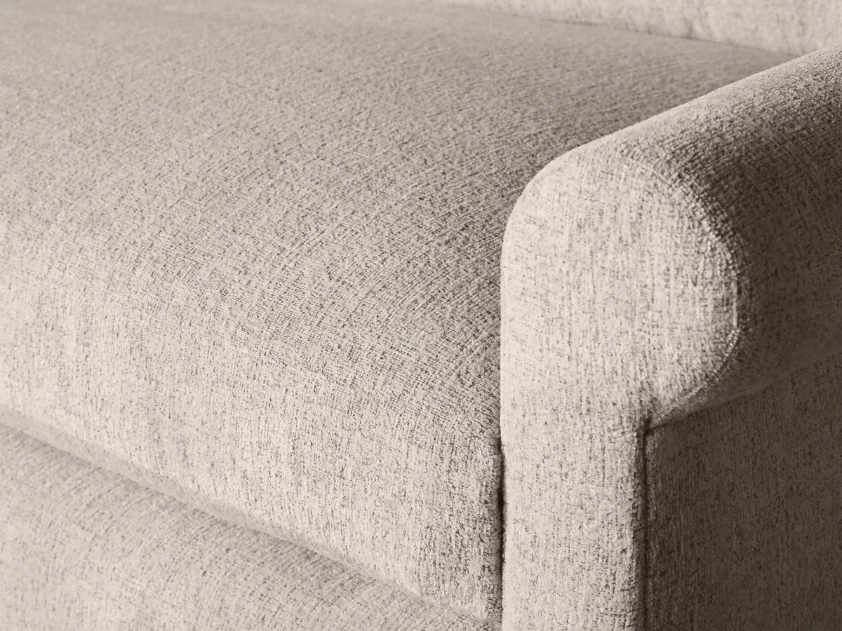 Front view of a light beige Kipton Rolled Arm Sofa with two seat cushions and two back cushions.