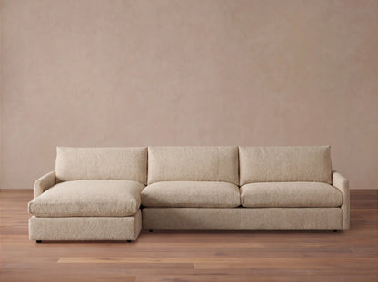 Kipton Slim Arm Two-Piece Chaise Sectional in light beige, featuring a left-facing chaise and plush cushions.