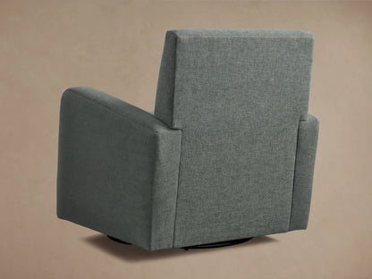 Kershaw Swivel Chair with a textured grey-green fabric. Close-up view of the backrest and armrests showcasing the upholstery detail.
