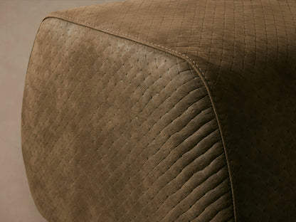 Front view of a Dark Olive Fresno Leather Ottoman with rounded edges and a subtle quilted pattern.