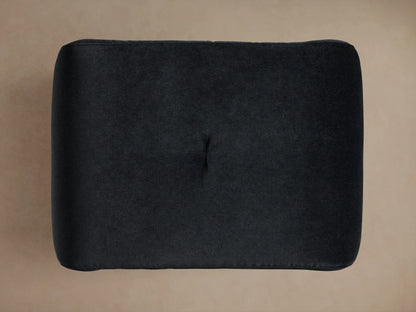Ryan Mini Ottoman in dark charcoal fabric with a soft, velvety texture. The top has a single button tuft in the center.