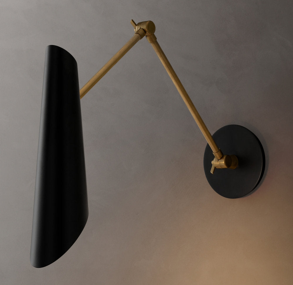 Black Cone Brass Reading Sconce