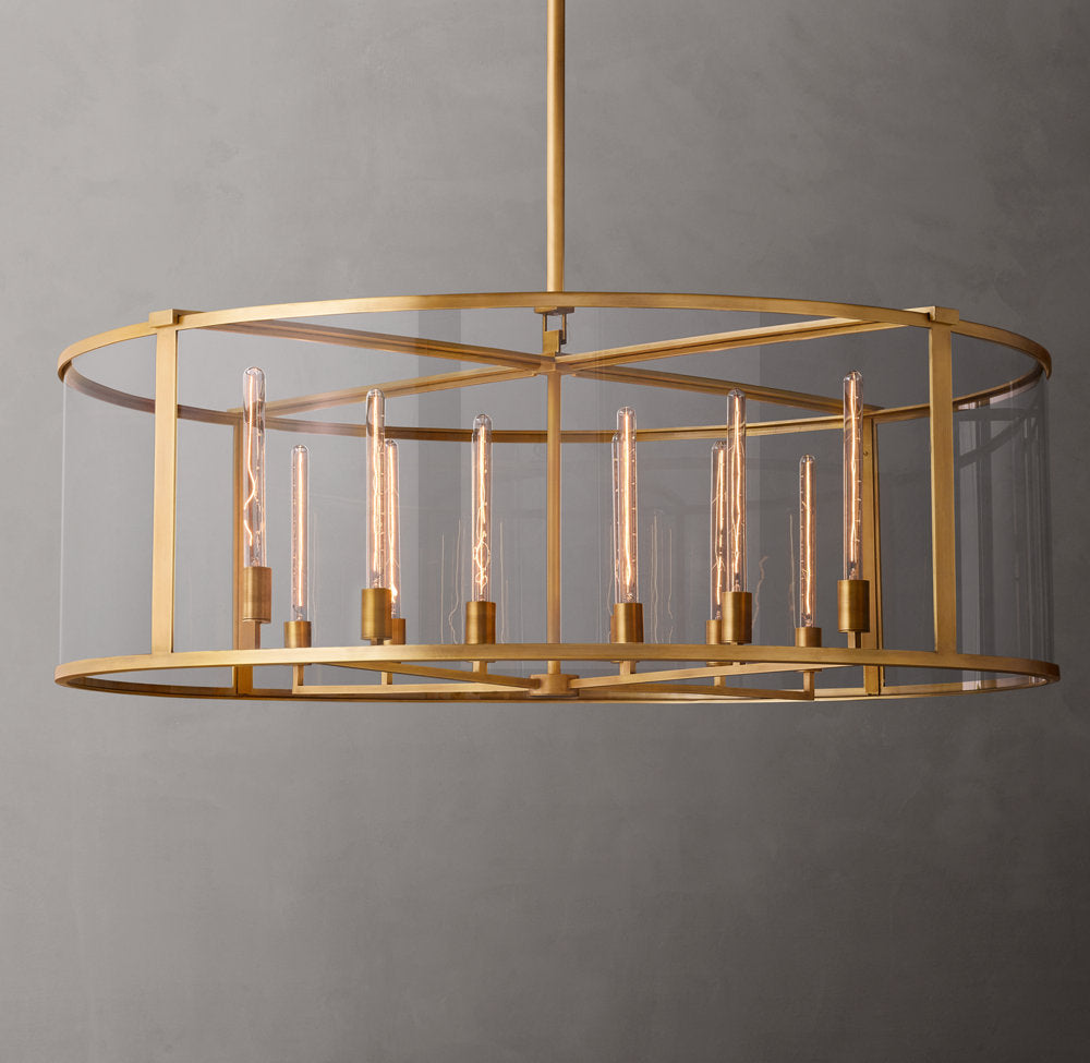 Clear Glass Architectural Drum Chandelier