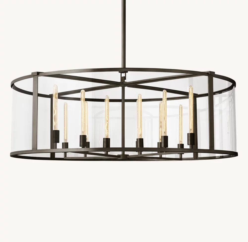 Clear Glass Architectural Drum Chandelier