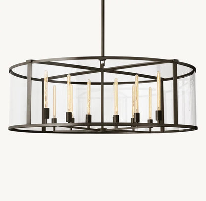Clear Glass Architectural Drum Chandelier