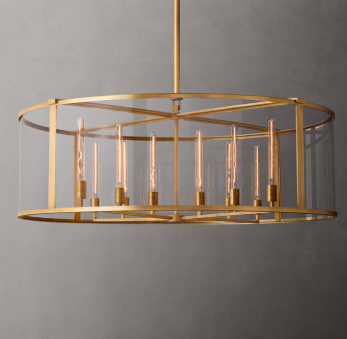 Clear Glass Architectural Drum Chandelier