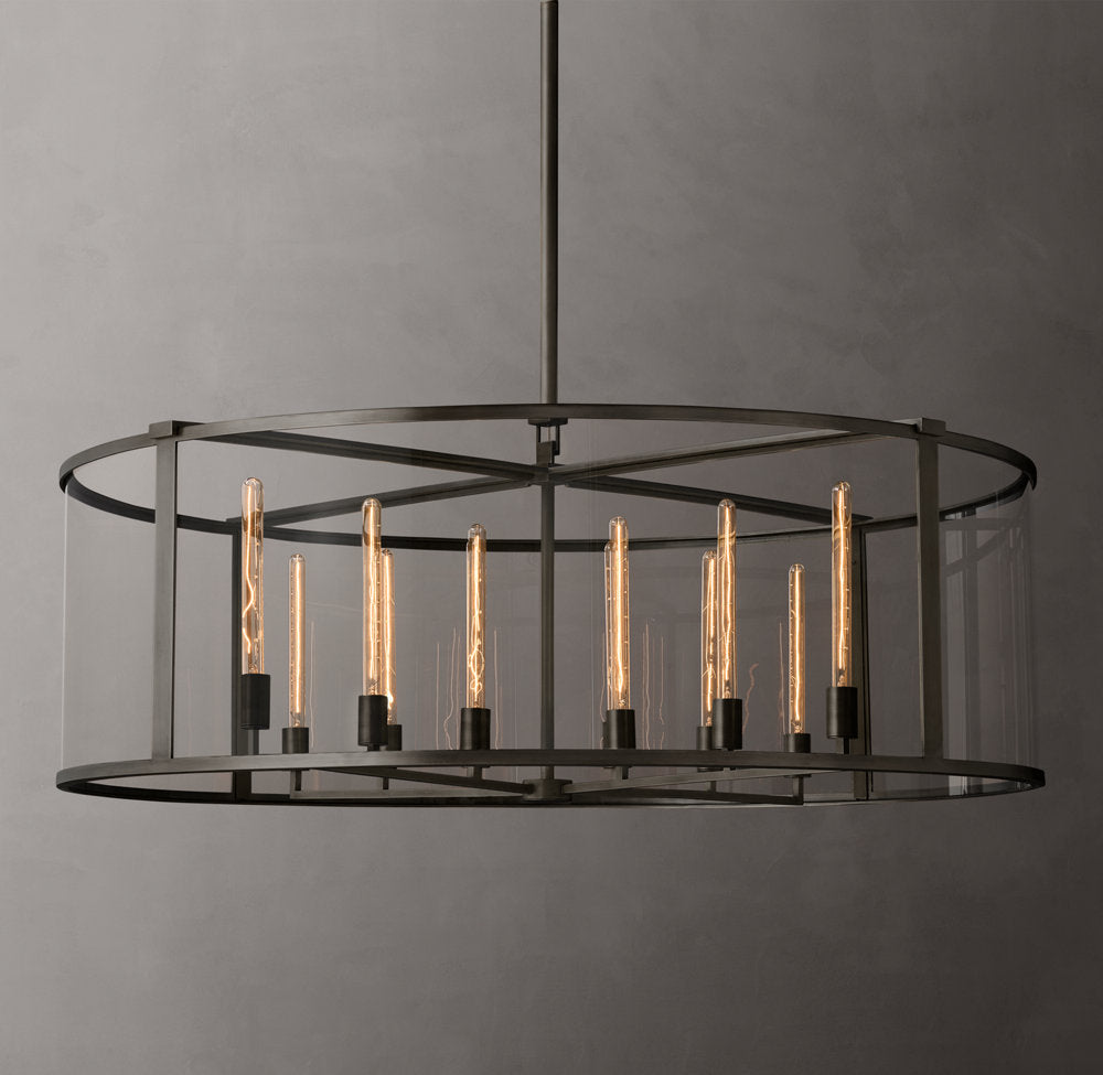 Clear Glass Architectural Drum Chandelier