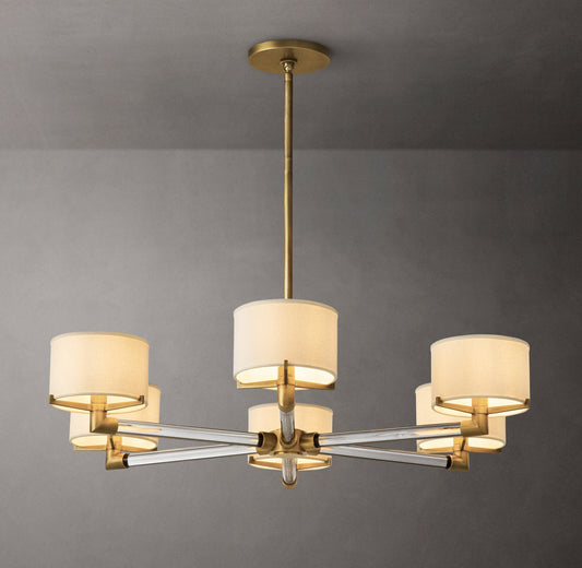 Crystal Rod Linen Shade Chandelier