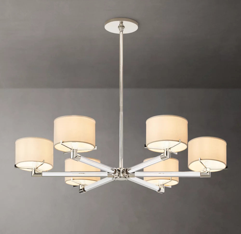 Crystal Rod Linen Shade Chandelier