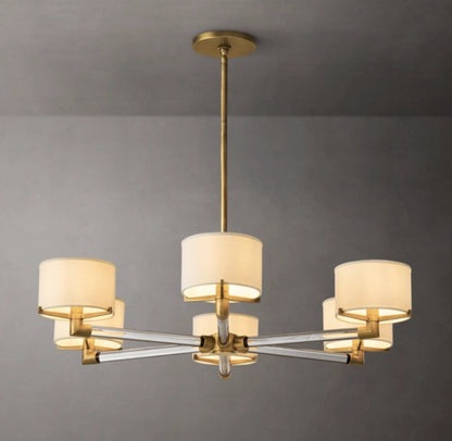 Crystal Rod Linen Shade Chandelier