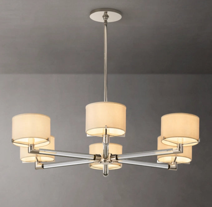 Crystal Rod Linen Shade Chandelier