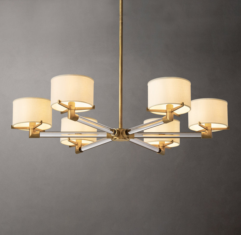 Crystal Rod Linen Shade Chandelier