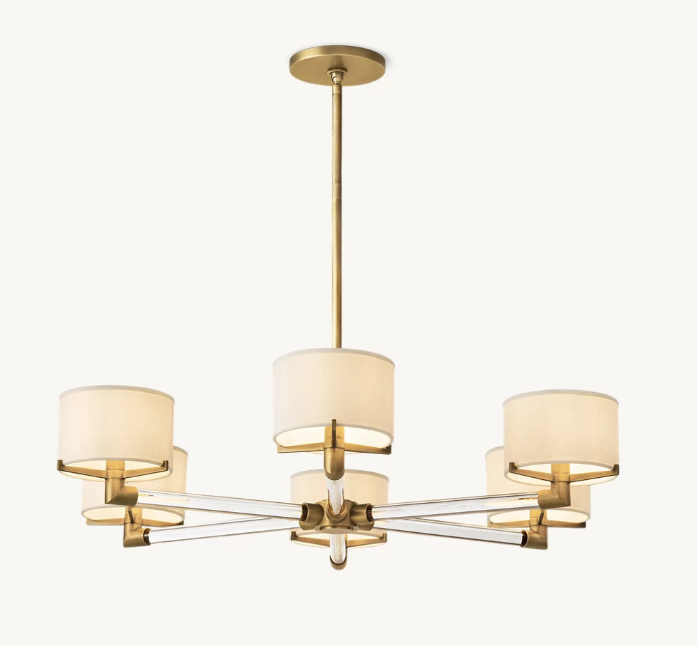 Crystal Rod Linen Shade Chandelier