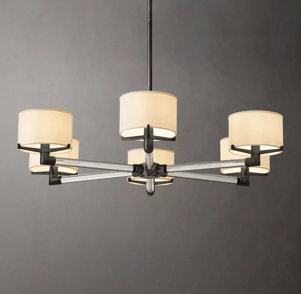 Crystal Rod Linen Shade Chandelier
