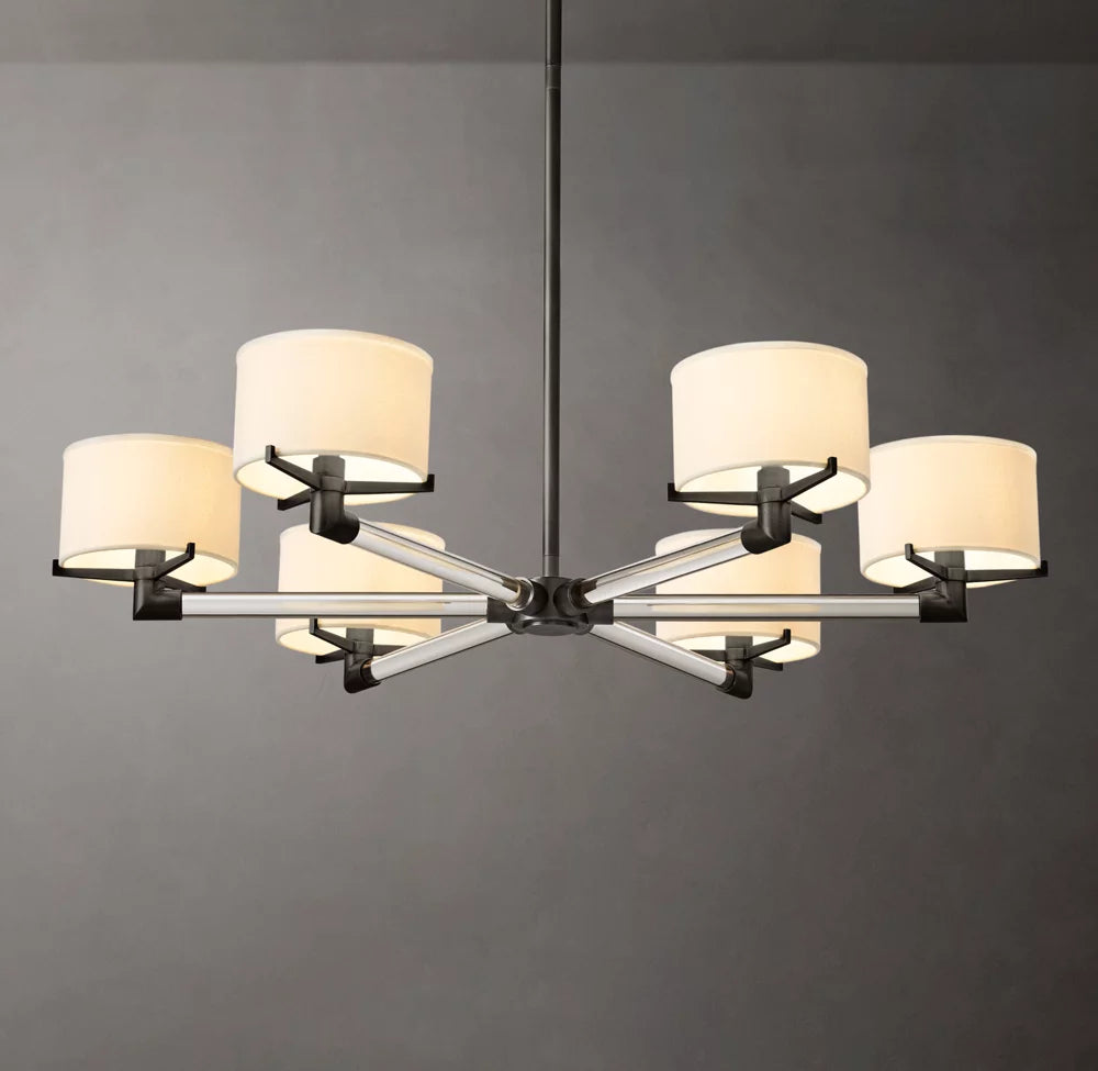 Crystal Rod Linen Shade Chandelier