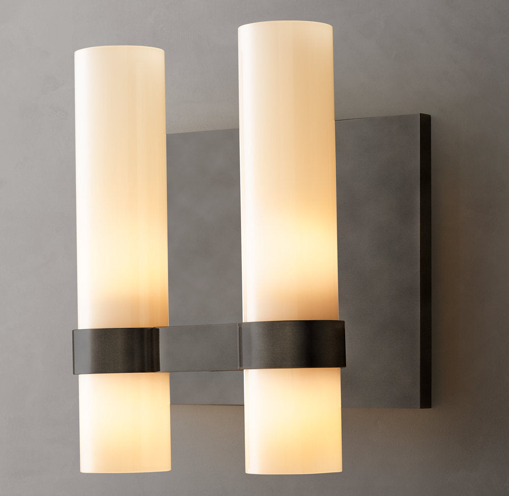 Dual Milk Glass Column Wall Light