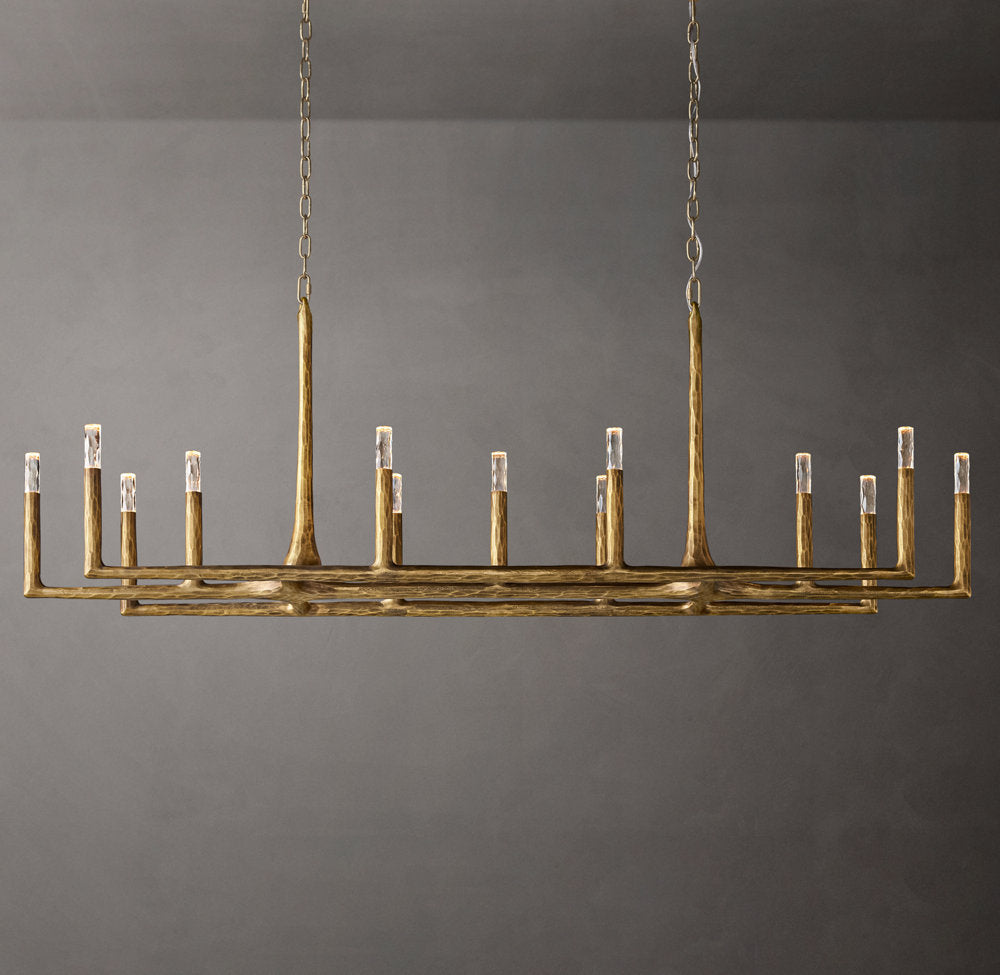 Hammered Glass Forged Beam Chandelier