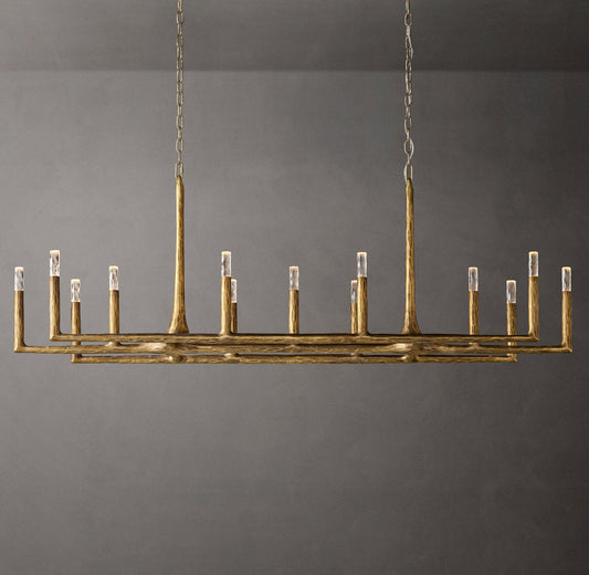 Hammered Glass Forged Beam Chandelier